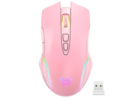 DeTech Herní myš Onikuma CW905, Wireless, RGB, 7D, růžová