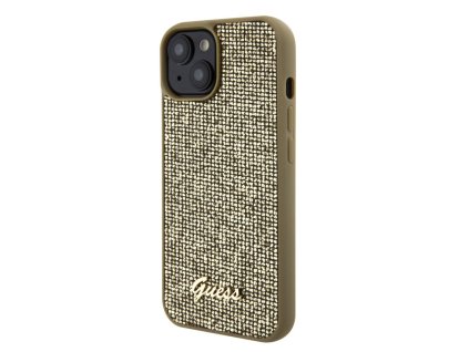 Guess PU Square Mirror Script Logo Zadní Kryt pro iPhone 15 Zlatý
