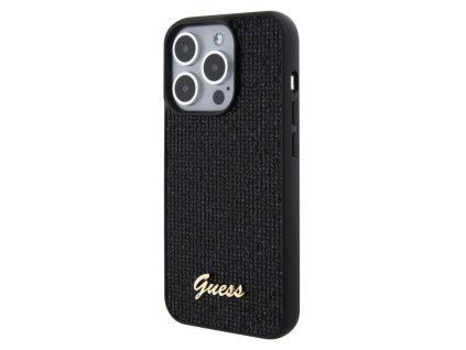 Guess PU Square Mirror Script Logo Zadní Kryt pro iPhone 15 Pro Černý