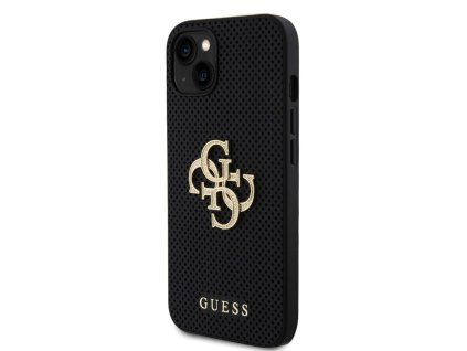Guess PU Perforated 4G Glitter Metal Logo Zadní Kryt pro iPhone 15 Černý