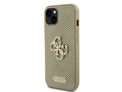 Guess PU Perforated 4G Glitter Metal Logo Zadní Kryt pro iPhone 15 Zlatý