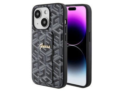 Guess PU Grip Stand G Cube Zadní Kryt pro iPhone 15, hnědá