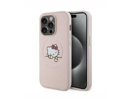 Hello Kitty PU Kitty Asleep Logo MagSafe Zadní Kryt pro iPhone 15 Pro, růžová