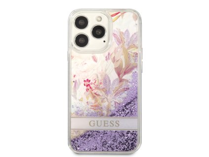 Guess Liquid Glitter Flower Zadní Kryt pro iPhone 13 Pro Purple
