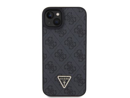 Guess PU 4G Strass Triangle Metal Logo Zadní Kryt pro iPhone 15 Plus Černý