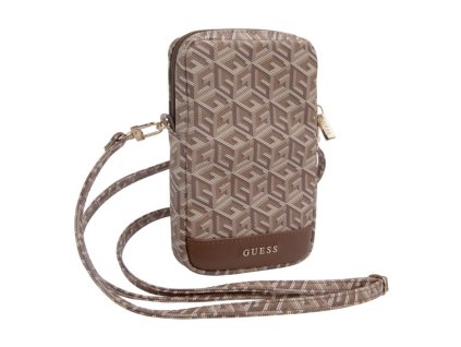 Guess PU G Cube Wallet Phone Bag Zipper, hnědá