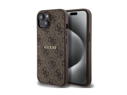 Guess PU Leather 4G Colored Ring MagSafe Zadní Kryt pro iPhone 15 Brown