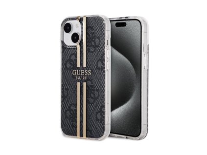 Guess IML 4G Gold Stripe Zadní Kryt pro iPhone 15 Black