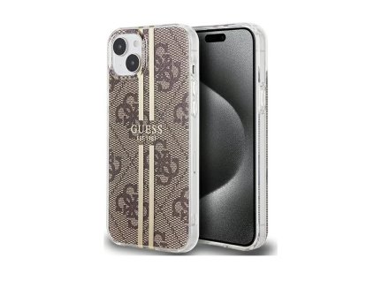 Guess IML 4G Gold Stripe Zadní Kryt pro iPhone 15 Brown