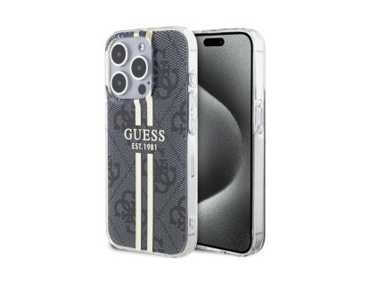 Guess IML 4G Gold Stripe Zadní Kryt pro iPhone 15 Pro Black