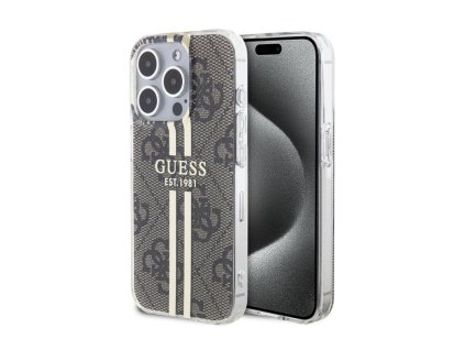 Guess IML 4G Gold Stripe Zadní Kryt pro iPhone 15 Pro Brown