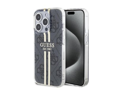 Guess IML 4G Gold Stripe Zadní Kryt pro iPhone 15 Pro Max Black