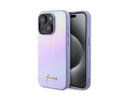 80137 guess pu leather iridescent metal script zadni kryt pro iphone 15 purple 1 jpg