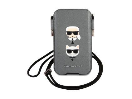 Karl Lagerfeld and Choupette Head Saffiano PU Pouch L Grey