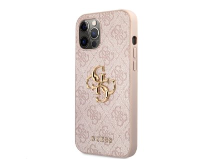 Guess PU 4G Metal Logo Zadní Kryt pro iPhone 12/12 Pro Pink