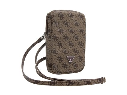 Guess PU 4G Triangle Logo Wallet Phone Bag Zipper, hnědá