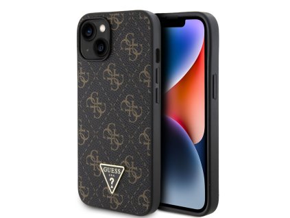 Guess PU Leather 4G Triangle Metal Logo Zadní Kryt pro iPhone 14 Black