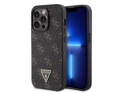 Guess PU Leather 4G Triangle Metal Logo Zadní Kryt pro iPhone 14 Pro Black