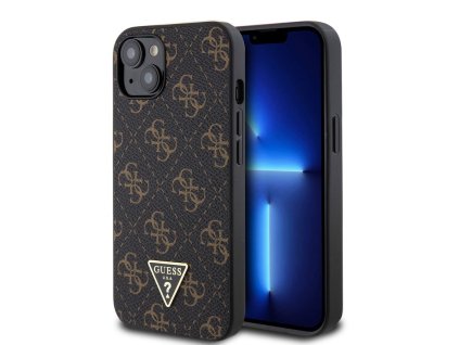 Guess PU Leather 4G Triangle Metal Logo Zadní Kryt pro iPhone 13 Black