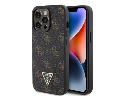 Guess PU Leather 4G Triangle Metal Logo Zadní Kryt pro iPhone 13 Pro Black