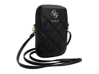 Guess PU Quilted 4G Metal Logo Wallet Phone Bag Zipper Black