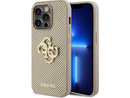 Guess PU Perforated 4G Glitter Metal Logo kryt iPhone 15 Pro Max zlatý