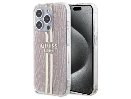 Guess IML 4G Gold Stripe kryt iPhone 15 Pro Max růžový