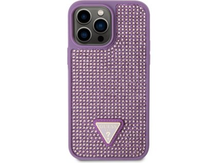 Guess Rhinestones Triangle Metal Logo kryt pro iPhone 14 Pro Max fialový