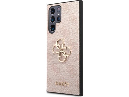 Guess PU 4G Metal Logo kryt Samsung Galaxy S23 Ultra růžový