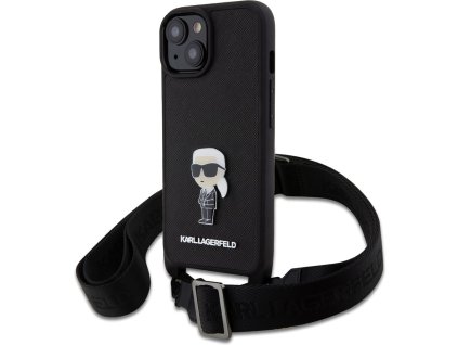 Karl Lagerfeld Saffiano Crossbody Metal Ikonik kryt iPhone 15 Plus černý