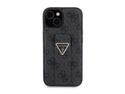 Guess PU Grip Stand 4G Strass Triangle Metal Logo Zadní Kryt pro iPhone 15