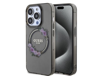 Guess PC/TPU Flowers Ring Glossy Logo MagSafe Zadní Kryt pro iPhone 13 Pro Black