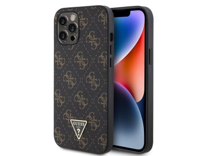Guess PU Leather 4G Triangle Metal Logo Zadní Kryt pro iPhone 12 Pro Max Black