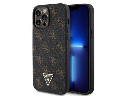 Guess PU Leather 4G Triangle Metal Logo Zadní Kryt pro iPhone 13 Pro Max Black