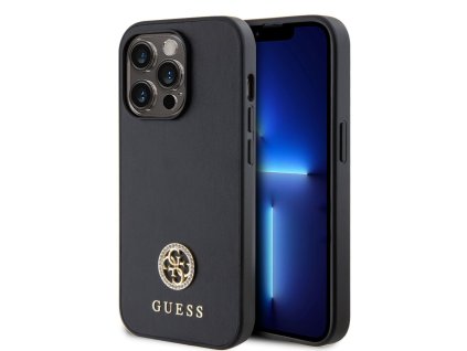 Guess PU 4G Strass Metal Logo Zadní Kryt pro iPhone 15 Pro Black