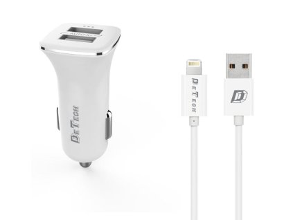 DeTech Nabíječka do auta 5V/2.4A - 2xUSB s kabelem iOS