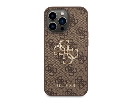 Guess PU 4G Metal Logo Zadní Kryt pro iPhone 14 Pro Brown
