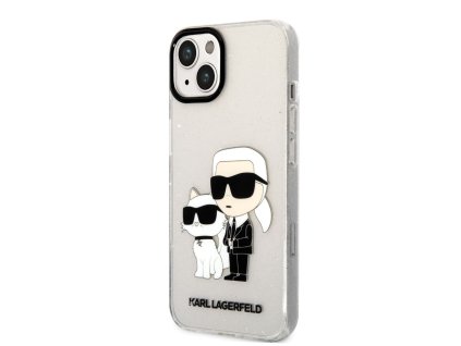 Karl Lagerfeld IML Glitter Karl and Choupette NFT Zadní Kryt pro iPhone 13 Transparent