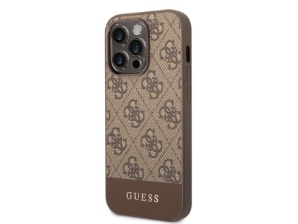 Guess PU 4G Stripe Zadní Kryt pro iPhone 14 Pro Brown