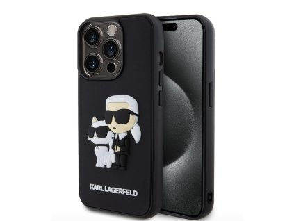 Karl Lagerfeld 3D Rubber Karl and Choupette Zadní Kryt pro iPhone 15 Pro Black