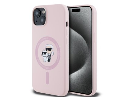Karl Lagerfeld Liquid Silicone Karl and Choupette MagSafe Zadní Kryt pro iPhone 14 Pink