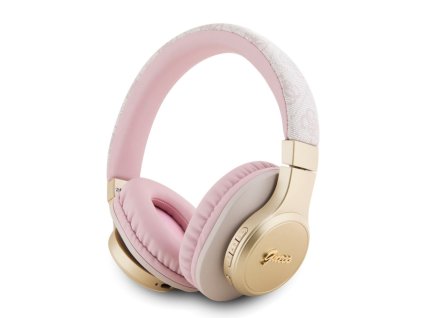 Guess PU Leather 4G Script Logo Bluetooth Stereo Headphone, růžová