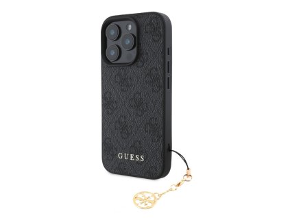 Guess 4G Charm Zadní Kryt pro iPhone 16 Pro Tone on Tone Grey