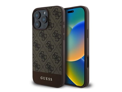 Guess PU 4G Stripe Zadní Kryt pro iPhone 16 Pro Brown