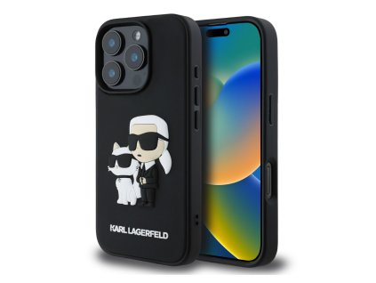 Karl Lagerfeld 3D Rubber Karl and Choupette Zadní Kryt pro iPhone 16 Pro Black