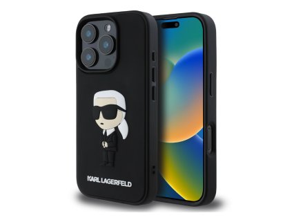 Karl Lagerfeld 3D Rubber Ikonik Zadní Kryt pro iPhone 16 Pro Black
