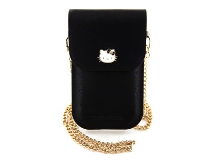 Hello Kitty PU Leather Metal Logo Taška na Telefon - černá