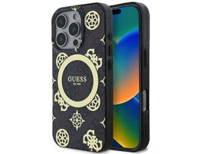 Guess IML 4G Peony MagSafe Zadní Kryt pro iPhone 16 Pro Black