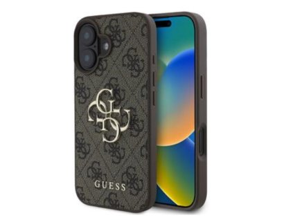Guess PU 4G Metal Logo Zadní Kryt pro iPhone 16 Brown