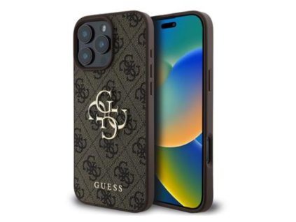 Guess PU 4G Metal Logo Zadní Kryt pro iPhone 16 Pro Brown